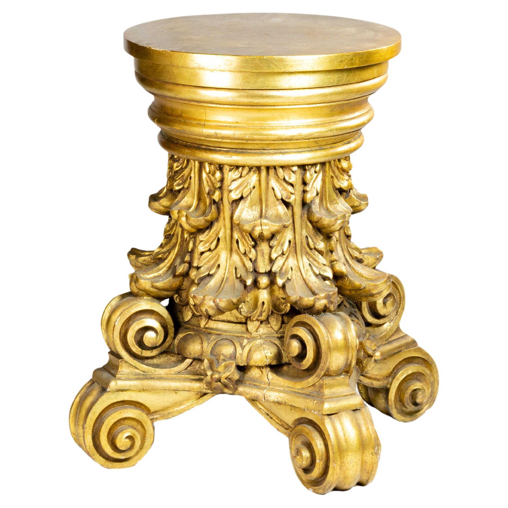Giltwood Carved Capital Pedestal Base, 19th Century For Sale