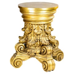 Giltwood Carved Capital Pedestal Base, 19th Century