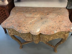 Giltwood carved console Louis XVI with rose and gray veined marble