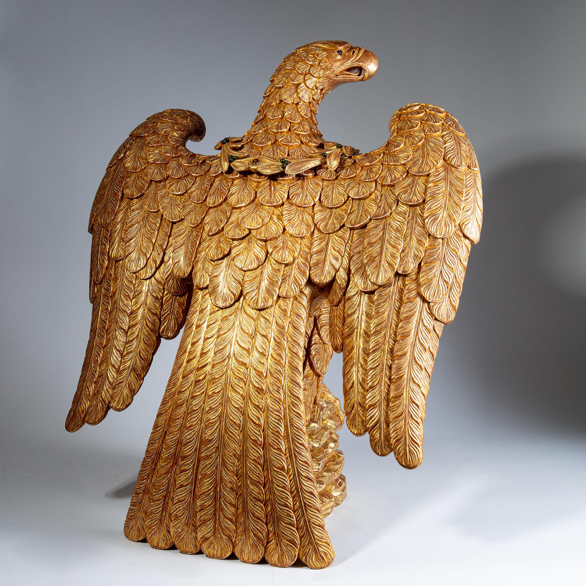 Giltwood Carved Eagle on Verde Antico Fluted Marble Column For Sale 5