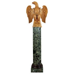 Giltwood Carved Eagle on Verde Antico Fluted Marble Column