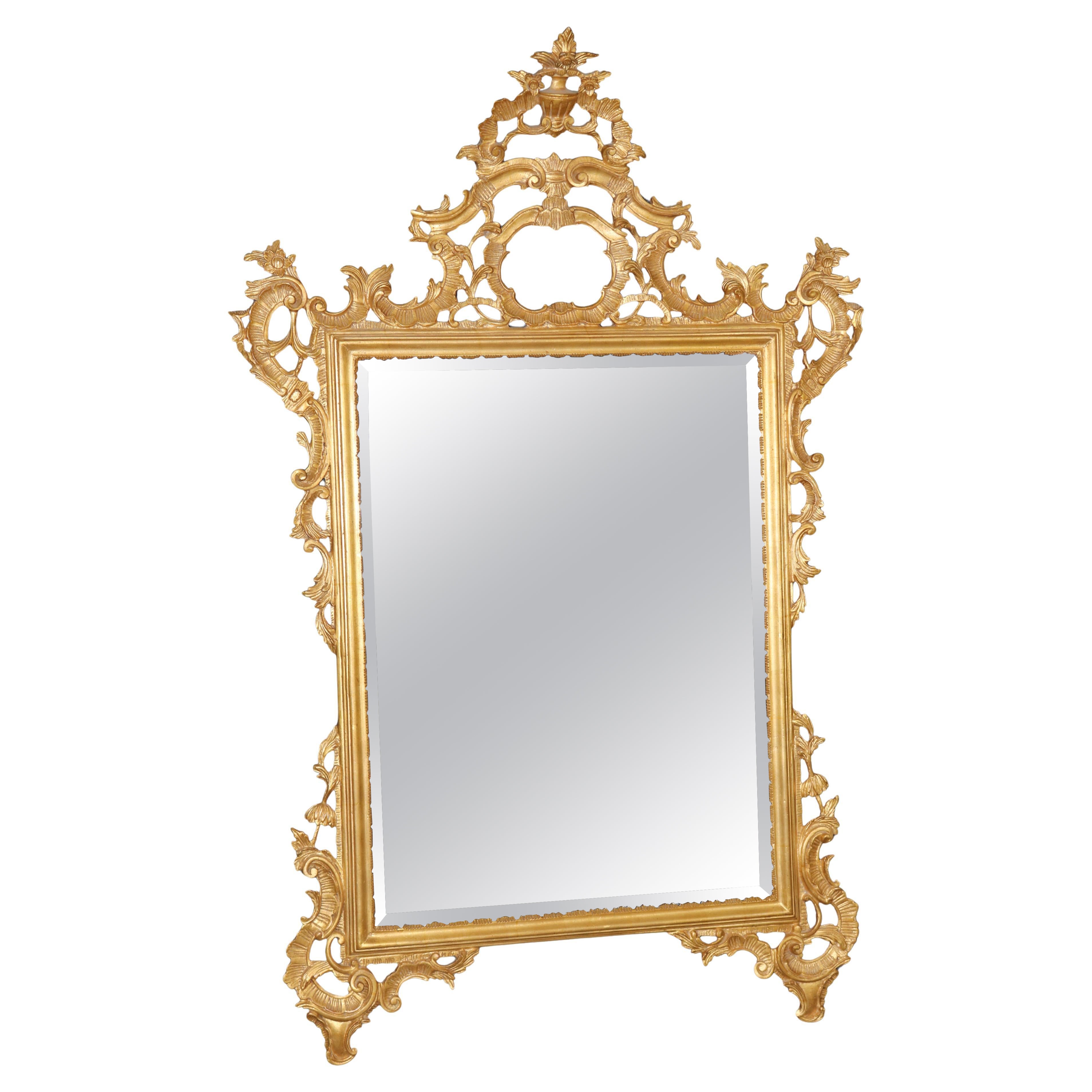 Giltwood Carved Walnut French Louis XV Wall Mirror