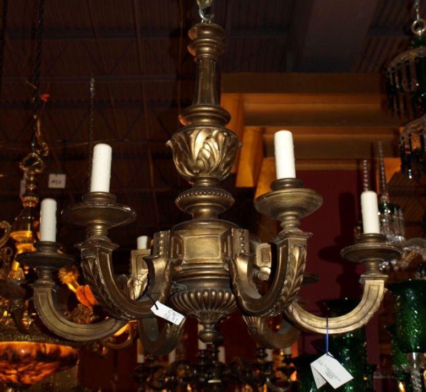 Very Fine French giltwood chandelier. Six lights.