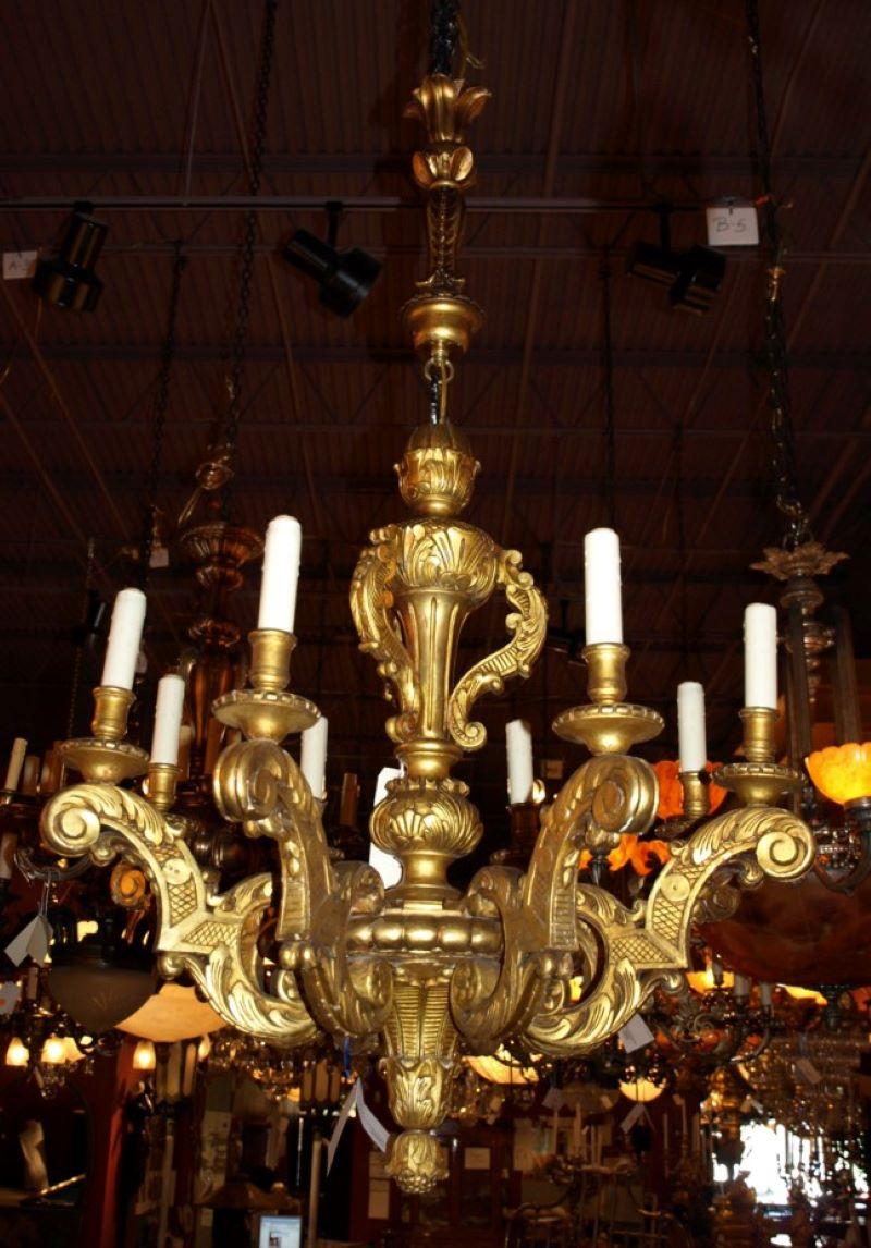 French A Very Fine Giltwood Chandelier. For Sale