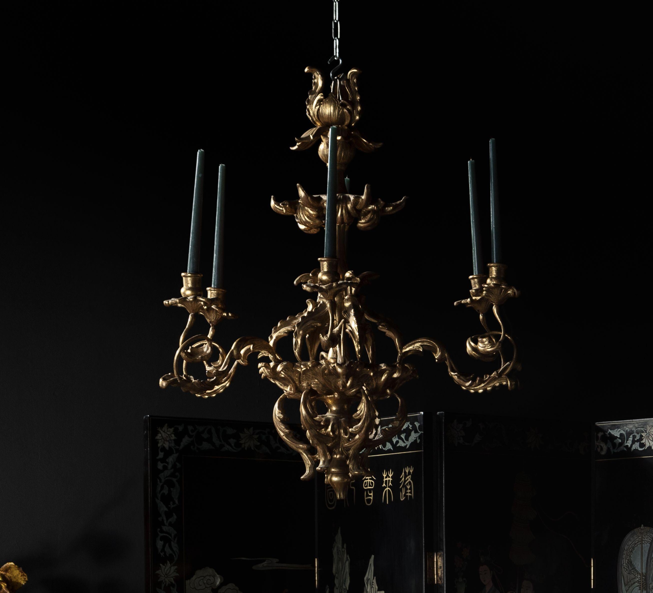Baroque Giltwood Chandelier For Sale