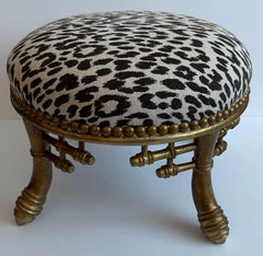 Giltwood Chinoiserie Bamboo Leopard Round Footstool