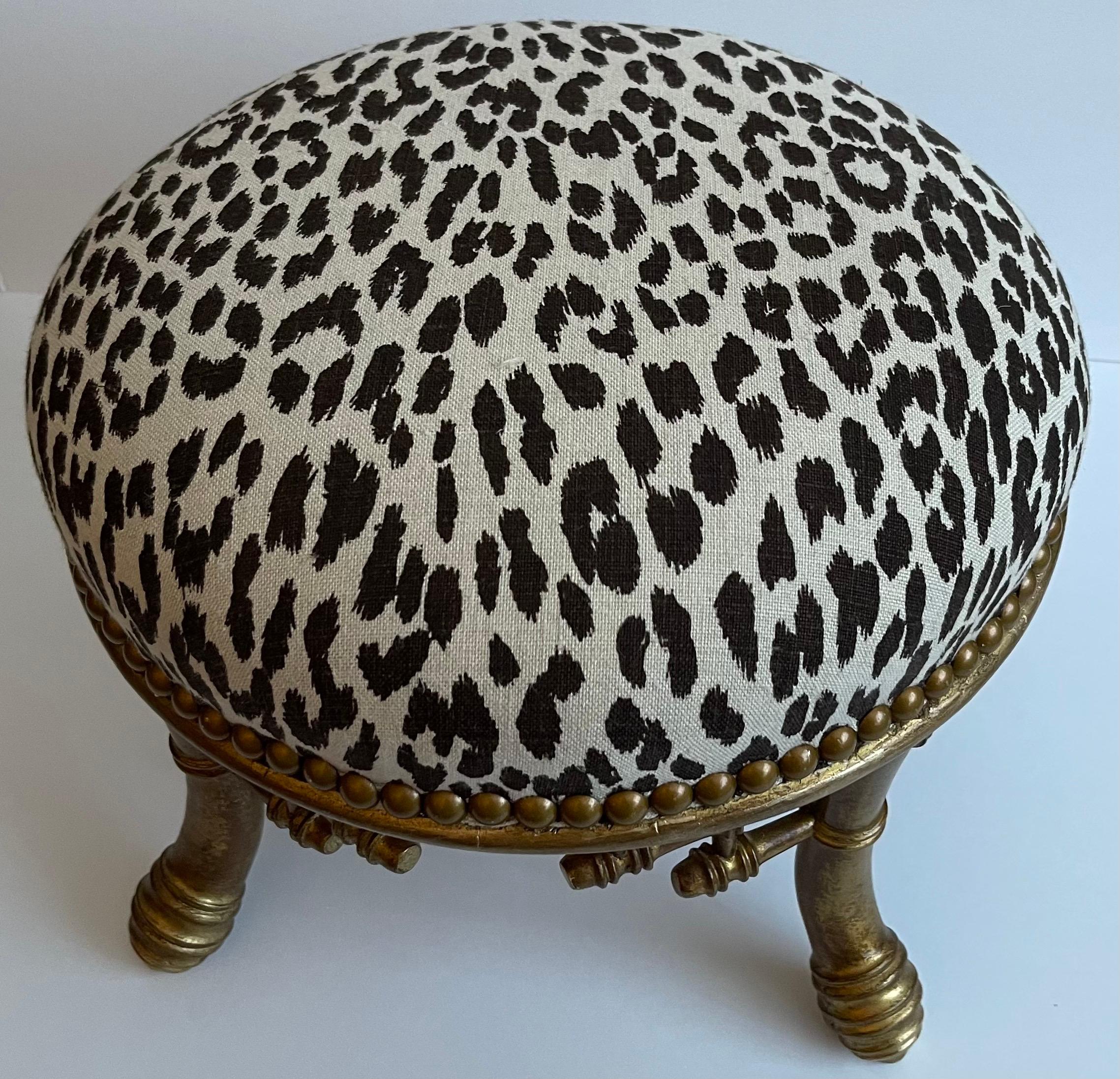 American Giltwood Chinoiserie Bamboo Leopard Round Footstool