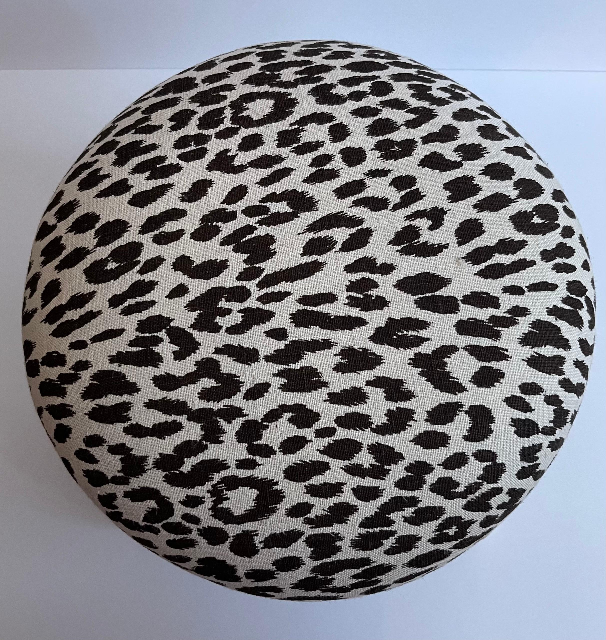 Linen Giltwood Chinoiserie Bamboo Leopard Round Footstool
