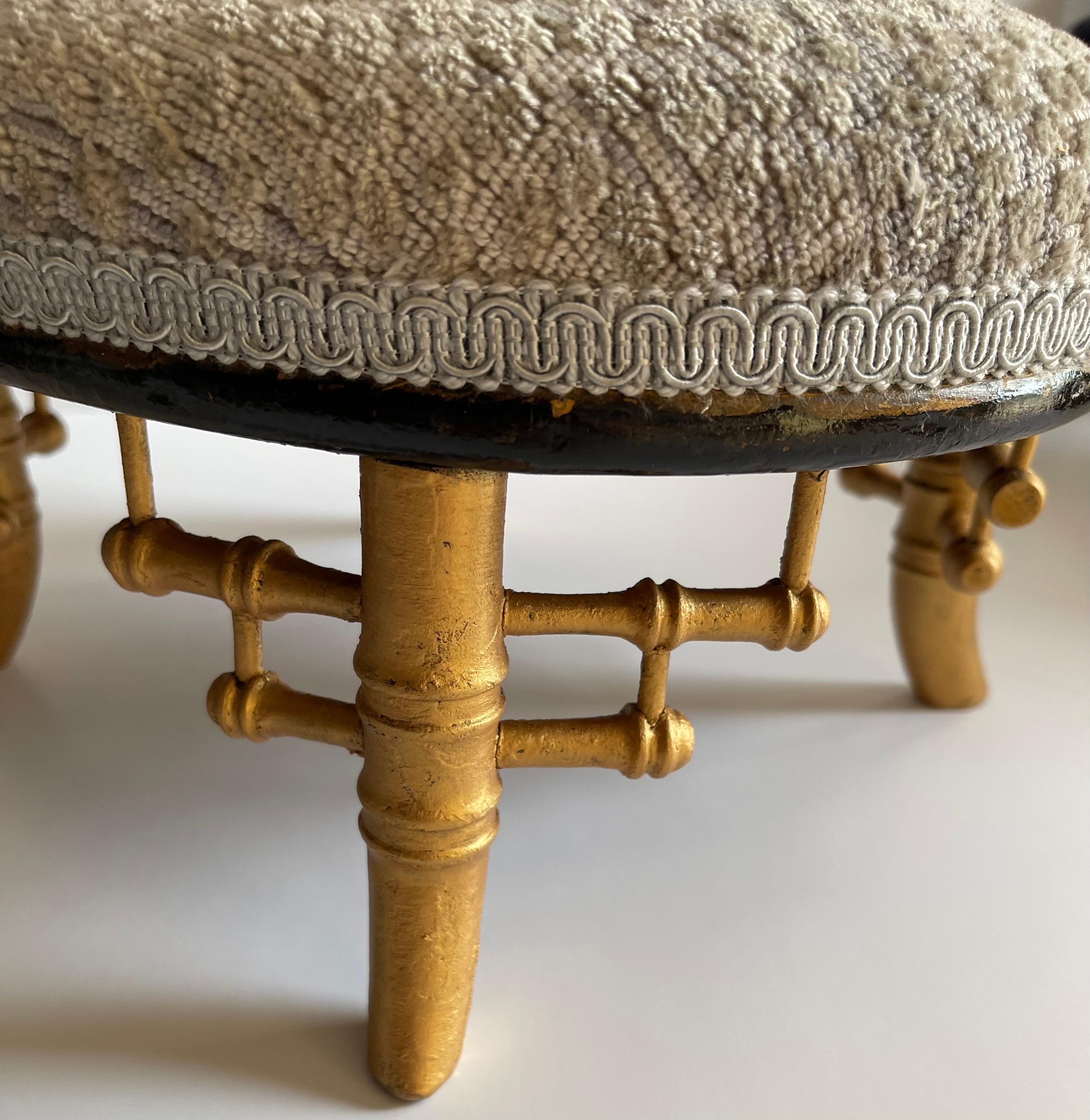 Giltwood Chinoiserie Bambus Oval Fußhocker (Vergoldetes Holz) im Angebot