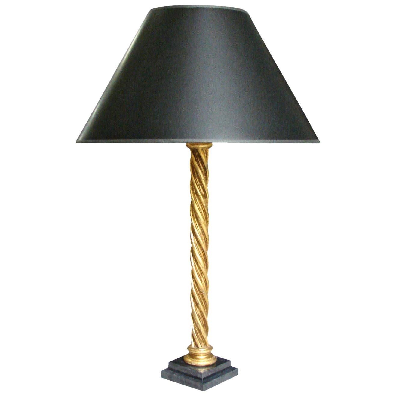 Giltwood Columnar Table Lamp with Black Shade