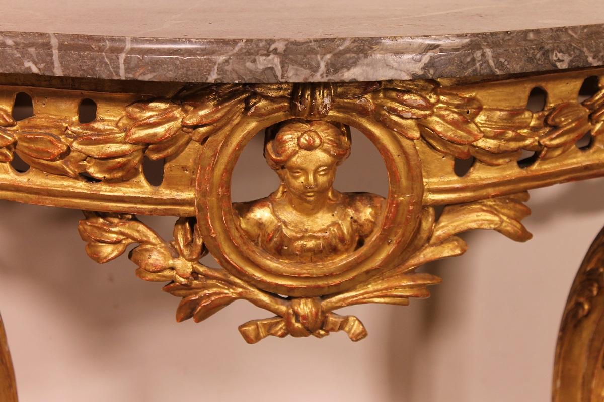 French Giltwood Console from the 18th Century, Transition Period 'Louis XV-Louis XVI'