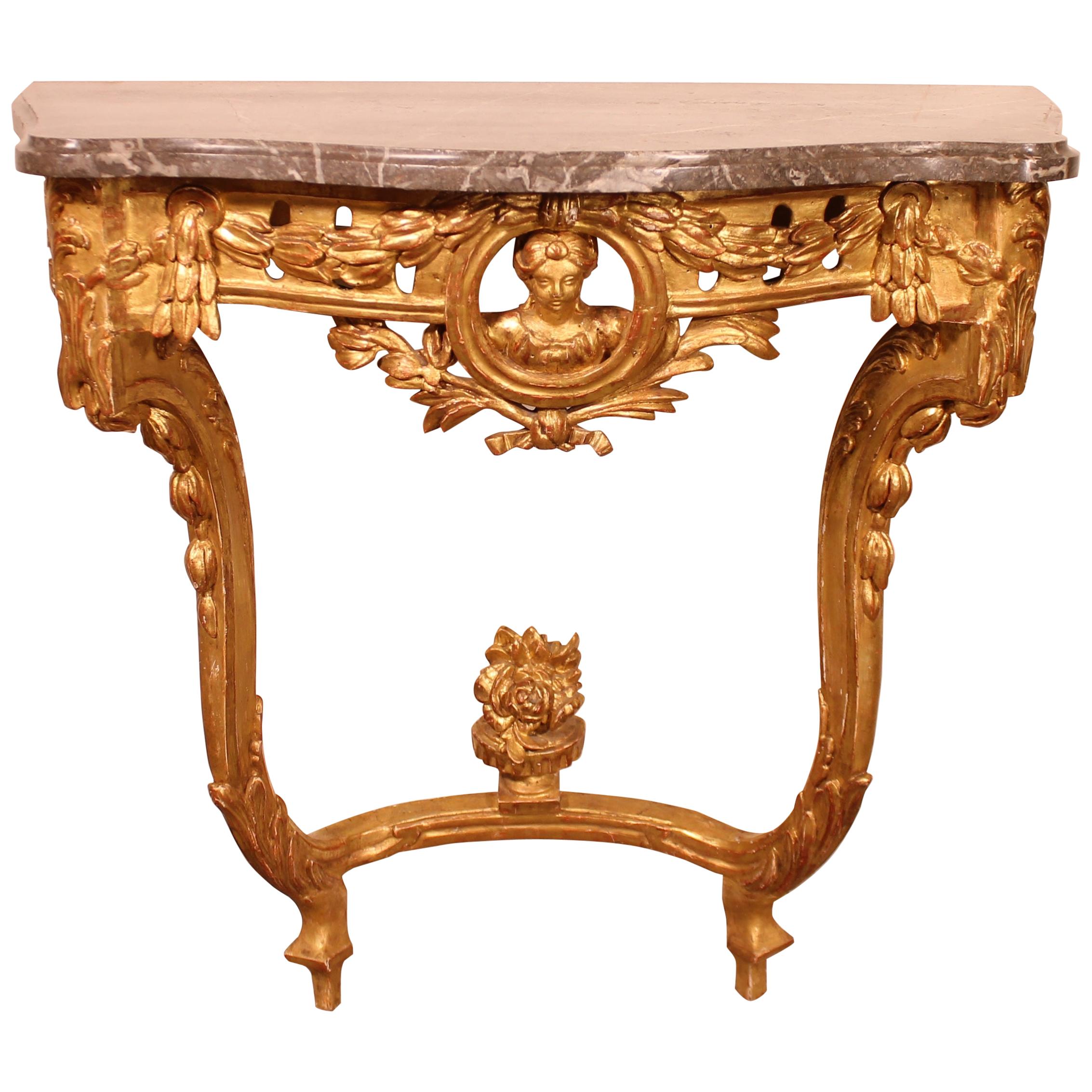 Giltwood Console from the 18th Century, Transition Period 'Louis XV-Louis XVI'