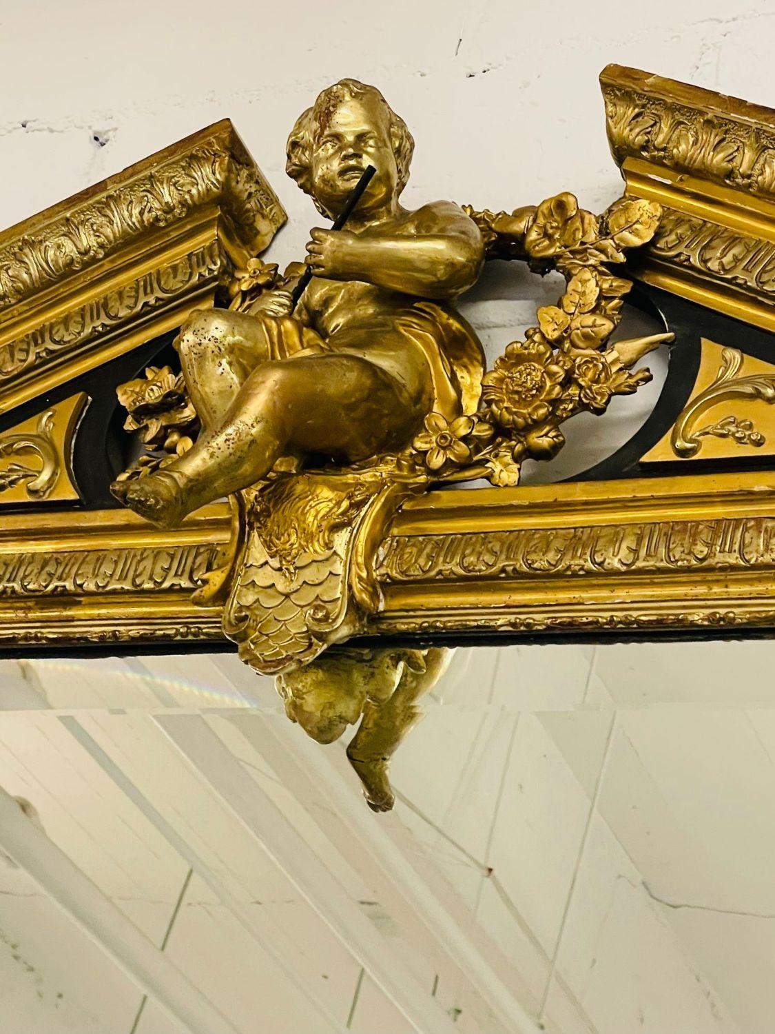 Giltwood Console, over the Mantle or Floor Mirror, Beveled, 19th/20th Century In Good Condition In Stamford, CT
