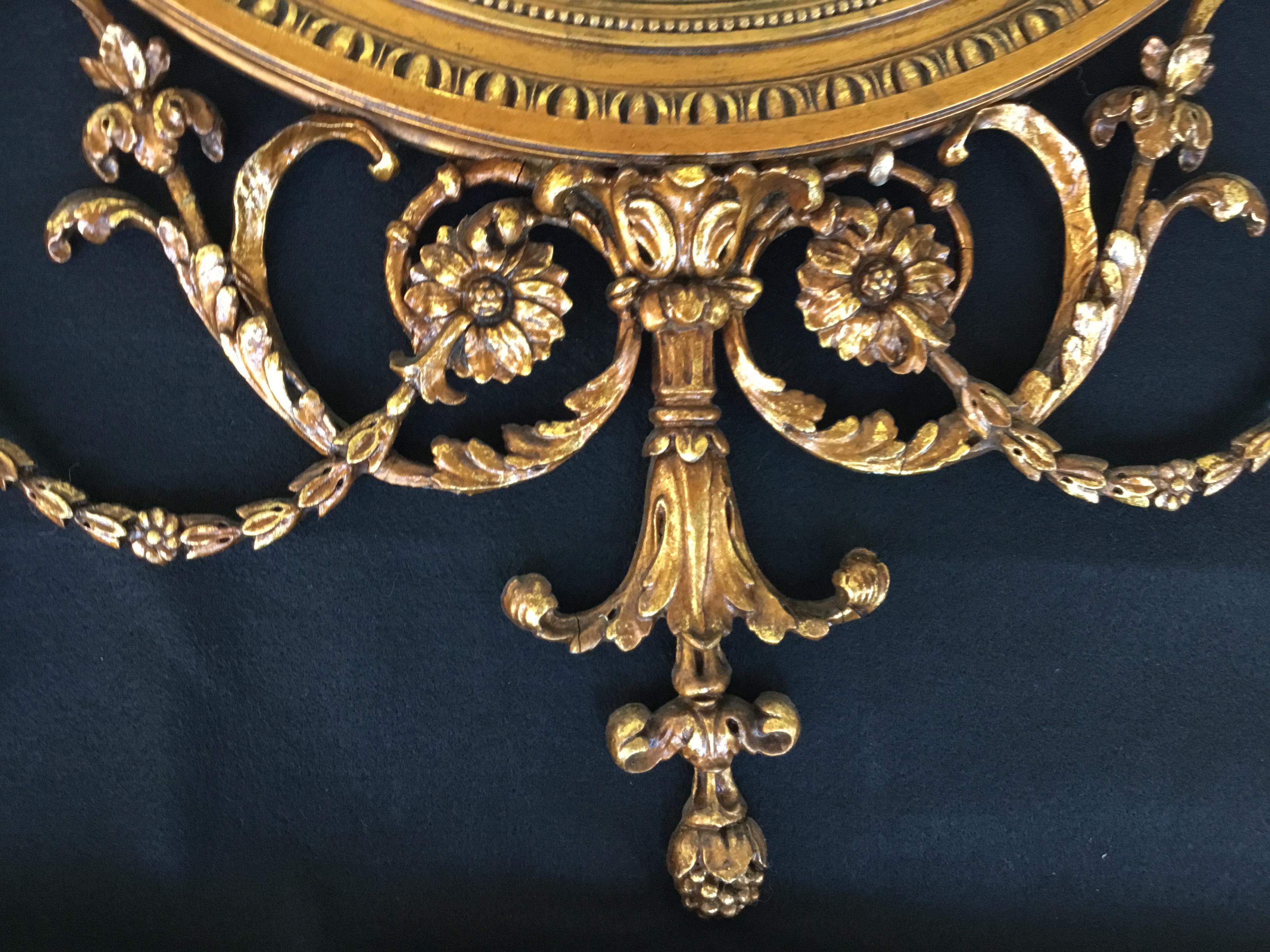 Giltwood Convex Mirror, 19th Century with Neoclassical Ornamentation For Sale 3