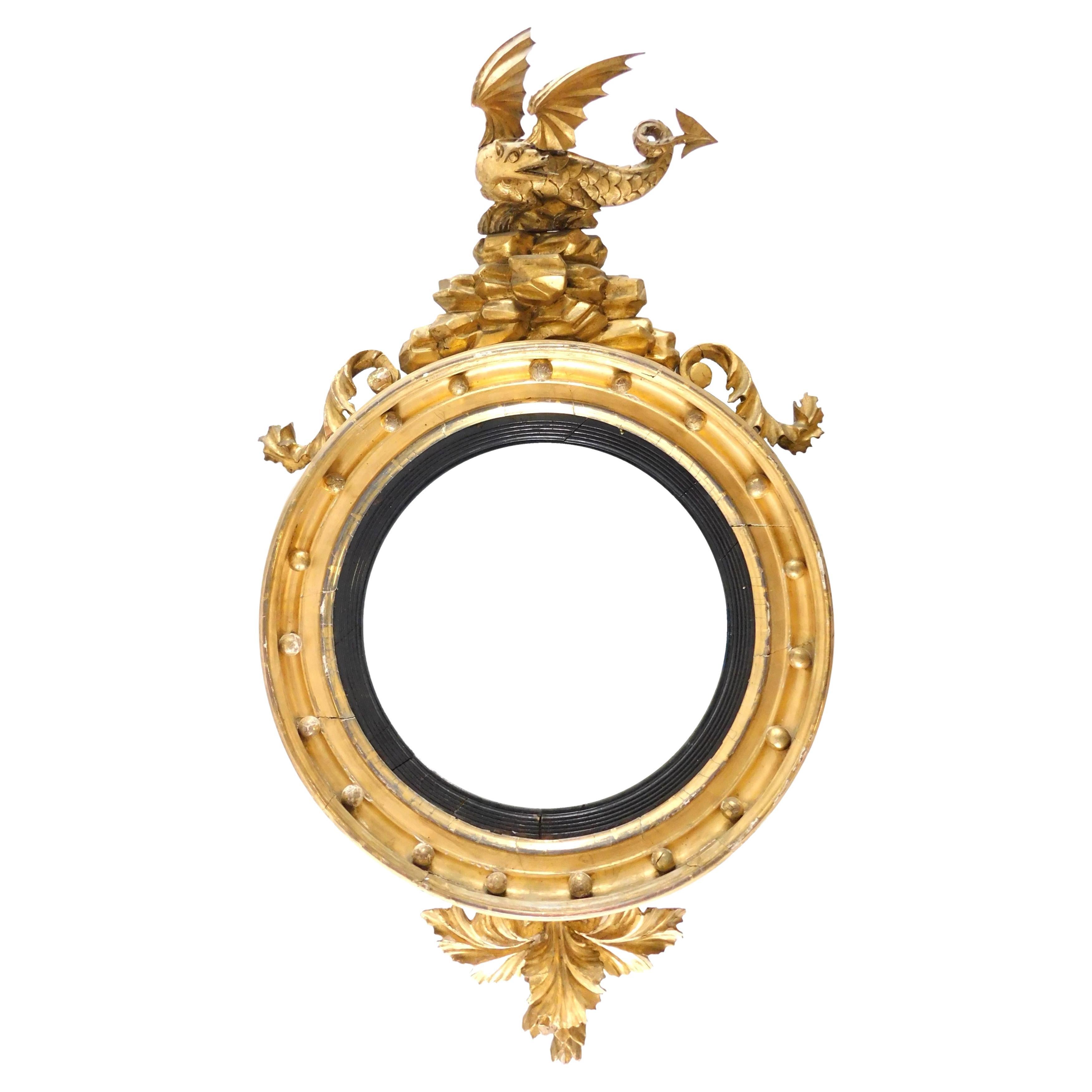Regency  Miroir convexe en bois doré 19ème siècle  en vente