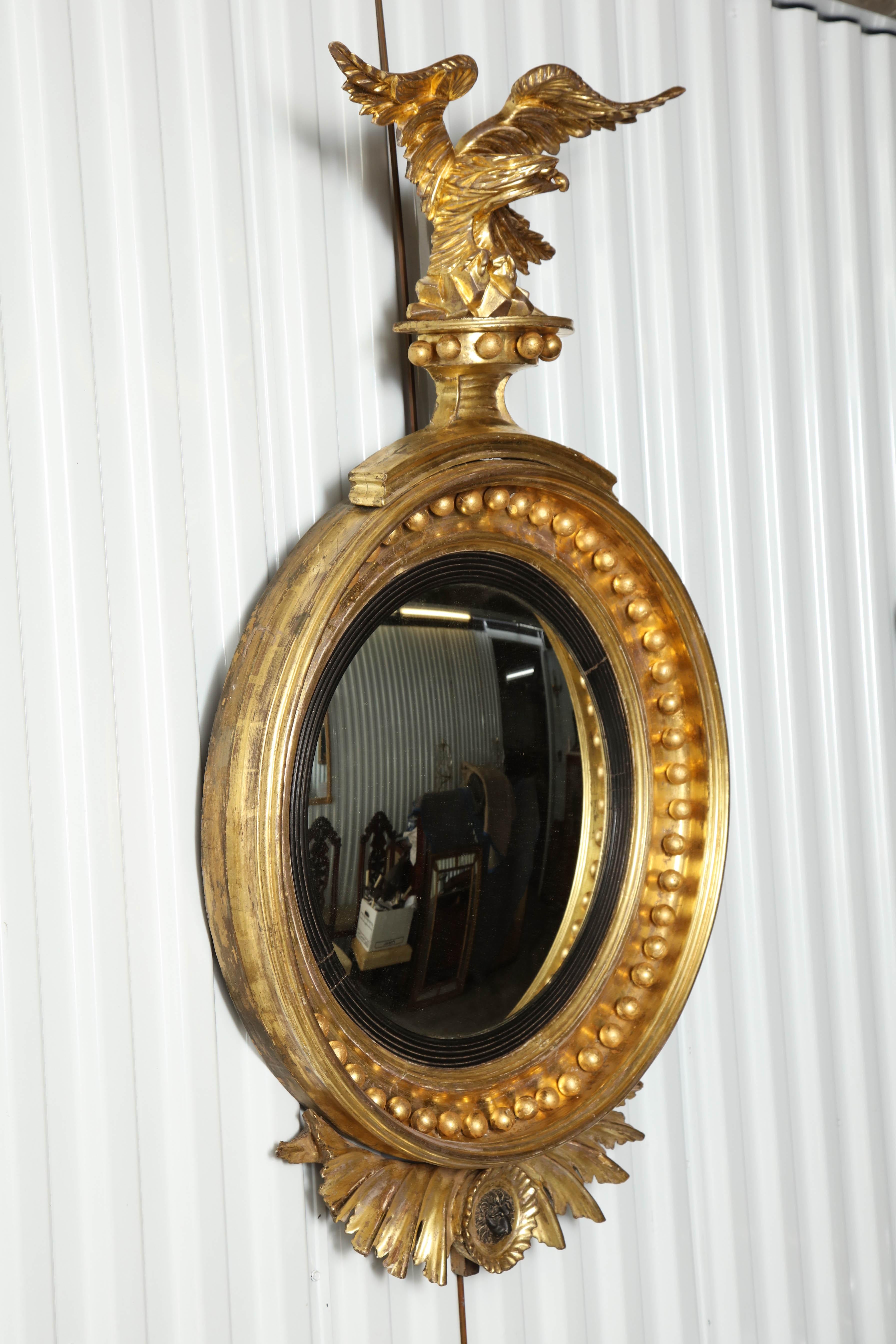 Early 19th Century Giltwood Convex Mirror