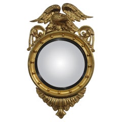 Giltwood Convex Wall Mirror with Eagle Crest