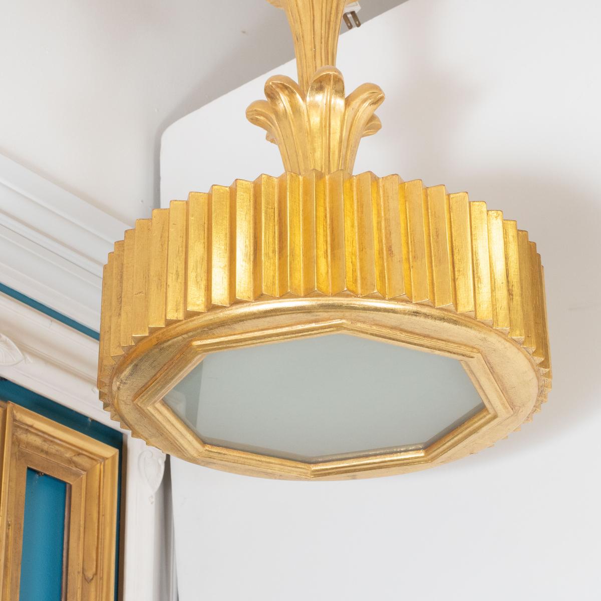 Contemporary Giltwood Drum-Shaped Pendant by Carlos Villegas For Sale