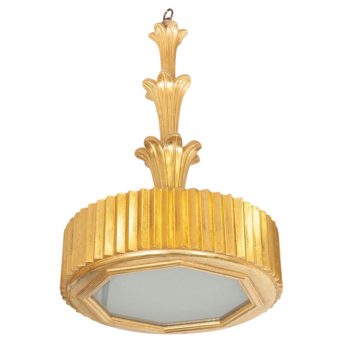 Giltwood Drum-Shaped Pendant by Carlos Villegas For Sale