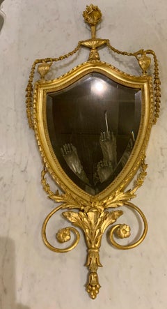 Giltwood Edwardian Shield Form Mirror in the Adam Taste