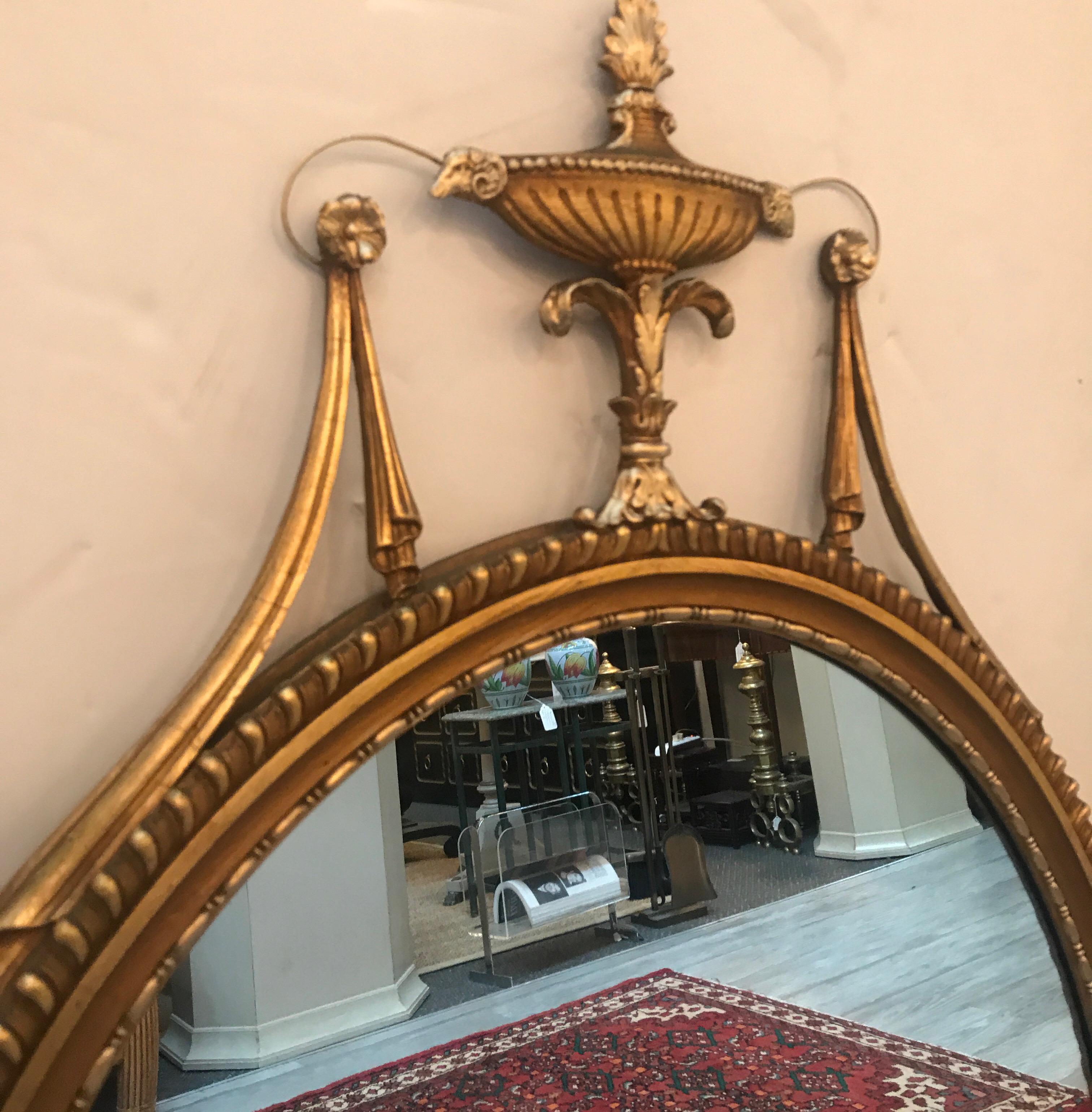 Giltwood English Adam Style Oval Wall Mirror In Good Condition In Lambertville, NJ