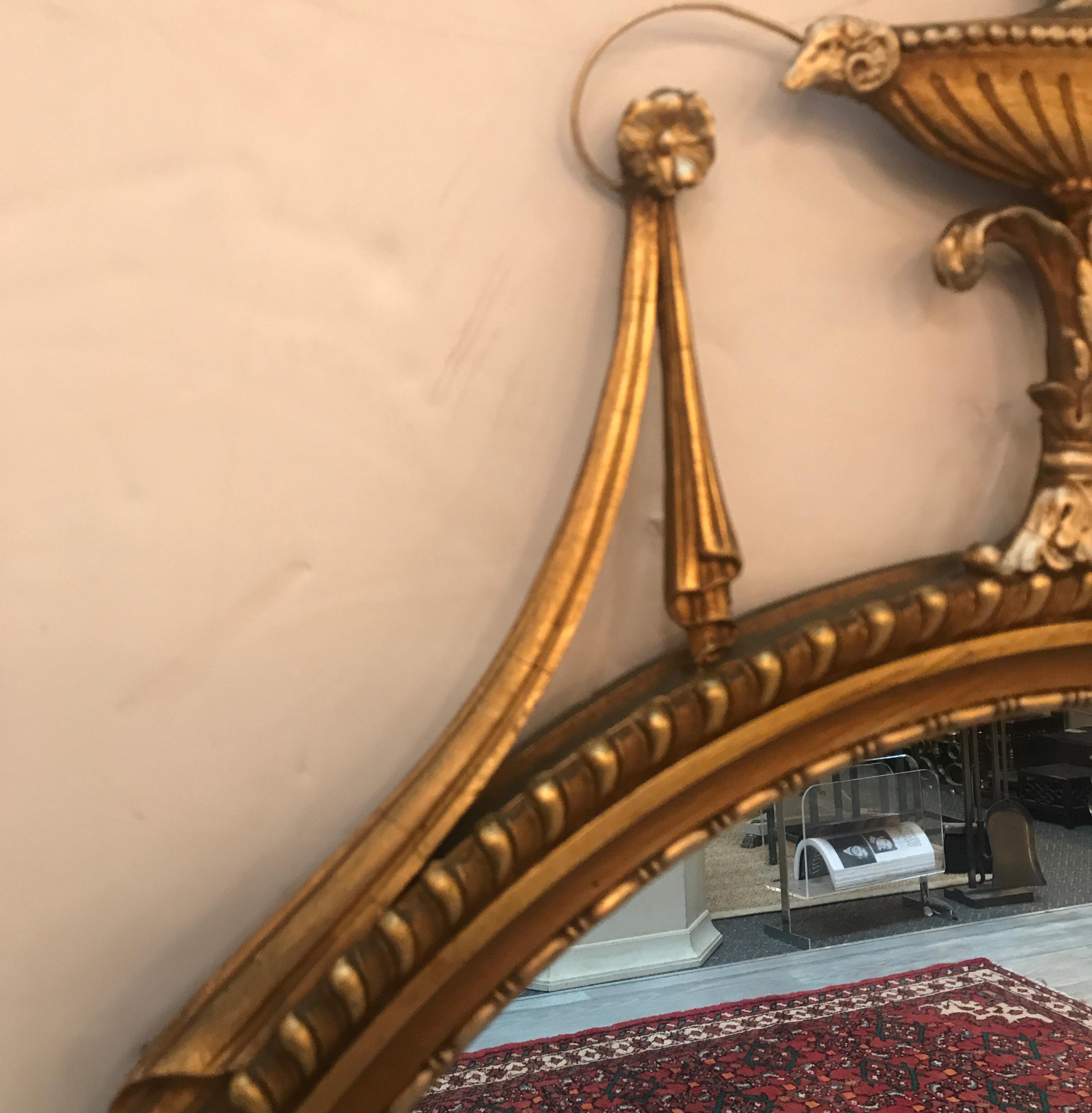 Giltwood English Adam Style Oval Wall Mirror 4