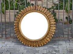 Giltwood Feathered Round Mirror with Radiating Frame, French, 1920s