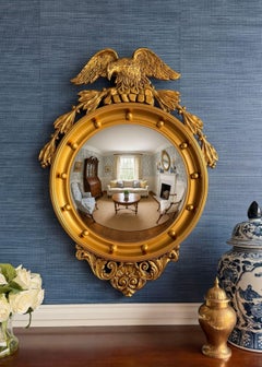 Giltwood Federal Eagle Bullseye Mirror with Convex Glass, Mid-Century