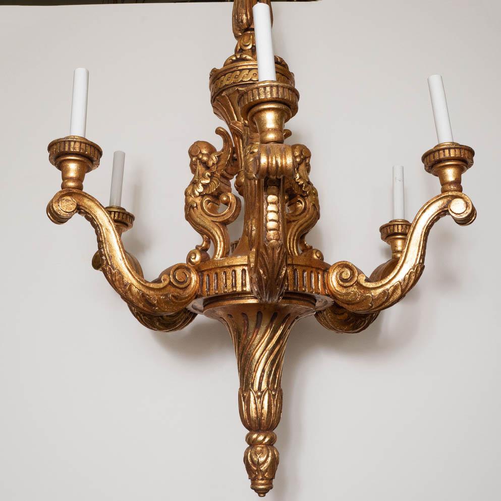 French Giltwood Figurehead Chandelier For Sale