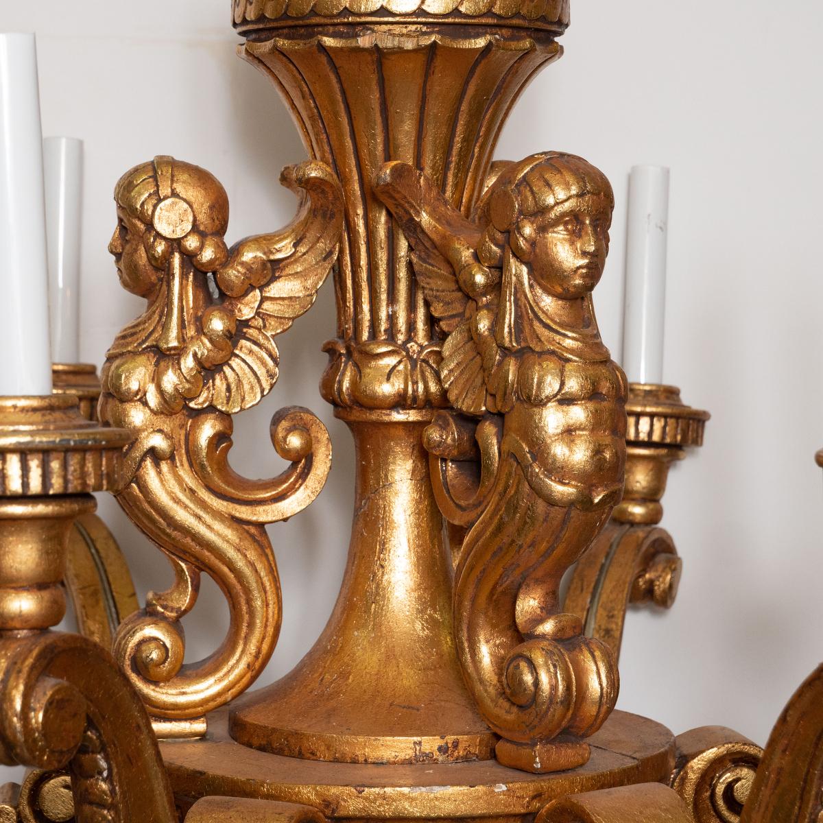 Giltwood Figurehead Chandelier In Good Condition For Sale In Tarrytown, NY