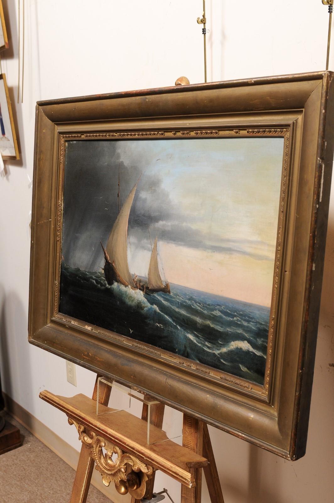 Giltwood gerahmt 19. Jahrhundert Italienisch Öl auf Leinwand Seelandschaft Gemälde im Angebot 7
