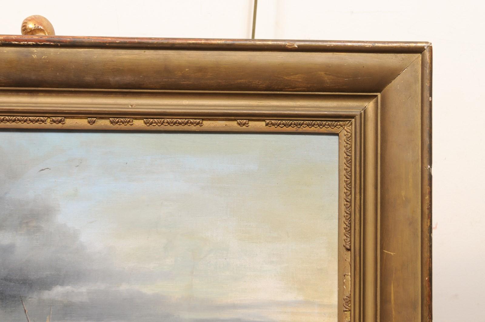 Huile sur toile italienne du 19ème siècle encadrée Giltwood Seascape Painting en vente 1