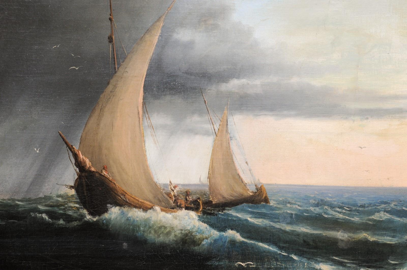 Huile sur toile italienne du 19ème siècle encadrée Giltwood Seascape Painting en vente 3
