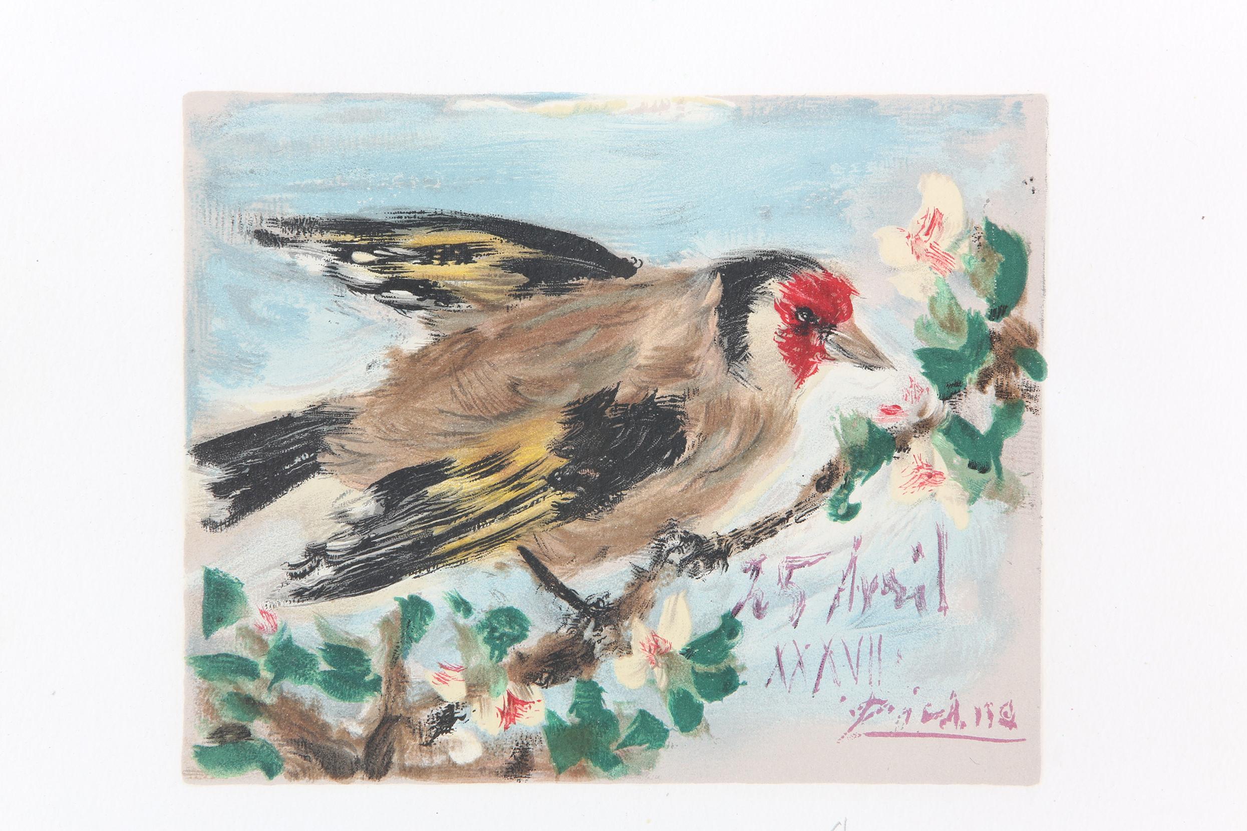 Gerahmte Giltwood-Lithographie „Le Oiseau“ von Picasso (Vergoldetes Holz) im Angebot