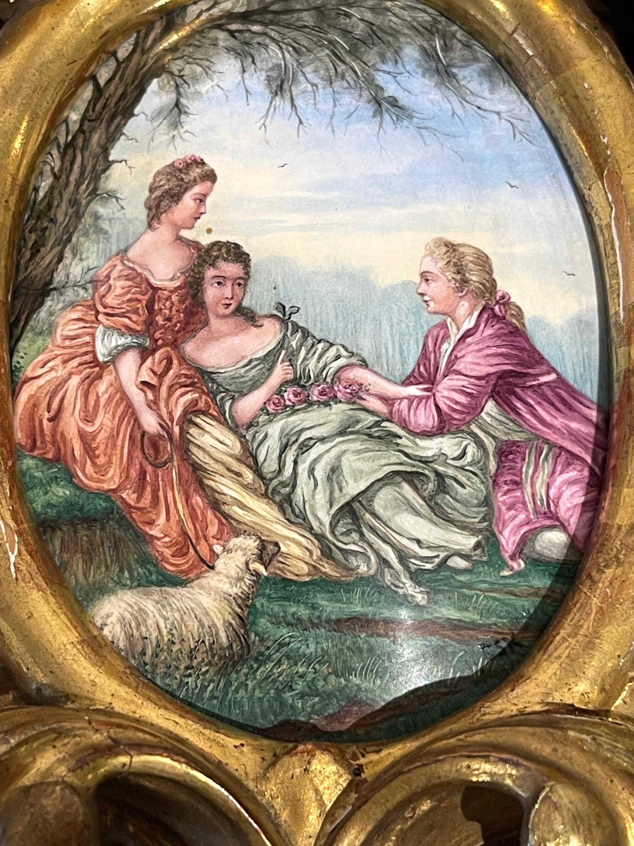 French Giltwood Framed Limoges Enamel after François Boucher  'Shepherd's Idyll '