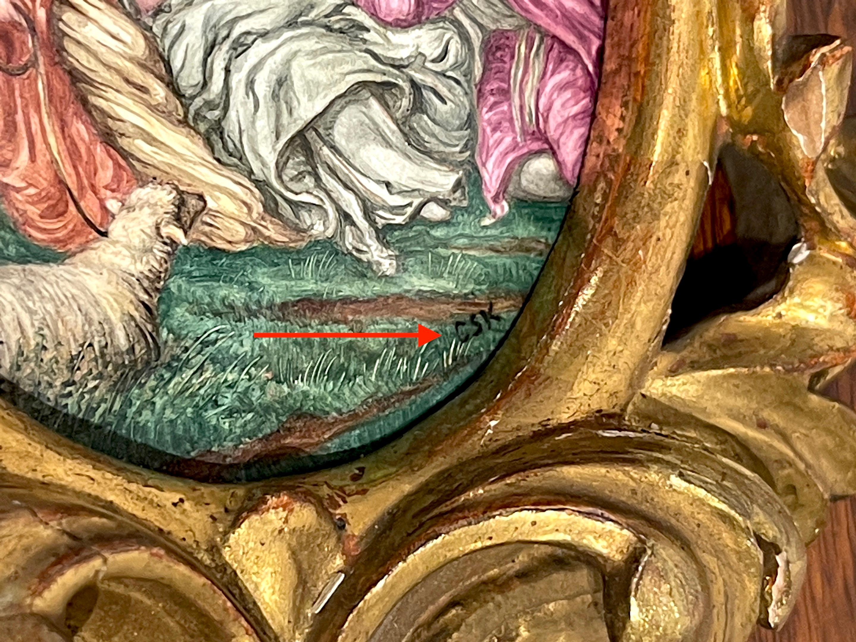 Hand-Carved Giltwood Framed Limoges Enamel after François Boucher  'Shepherd's Idyll '