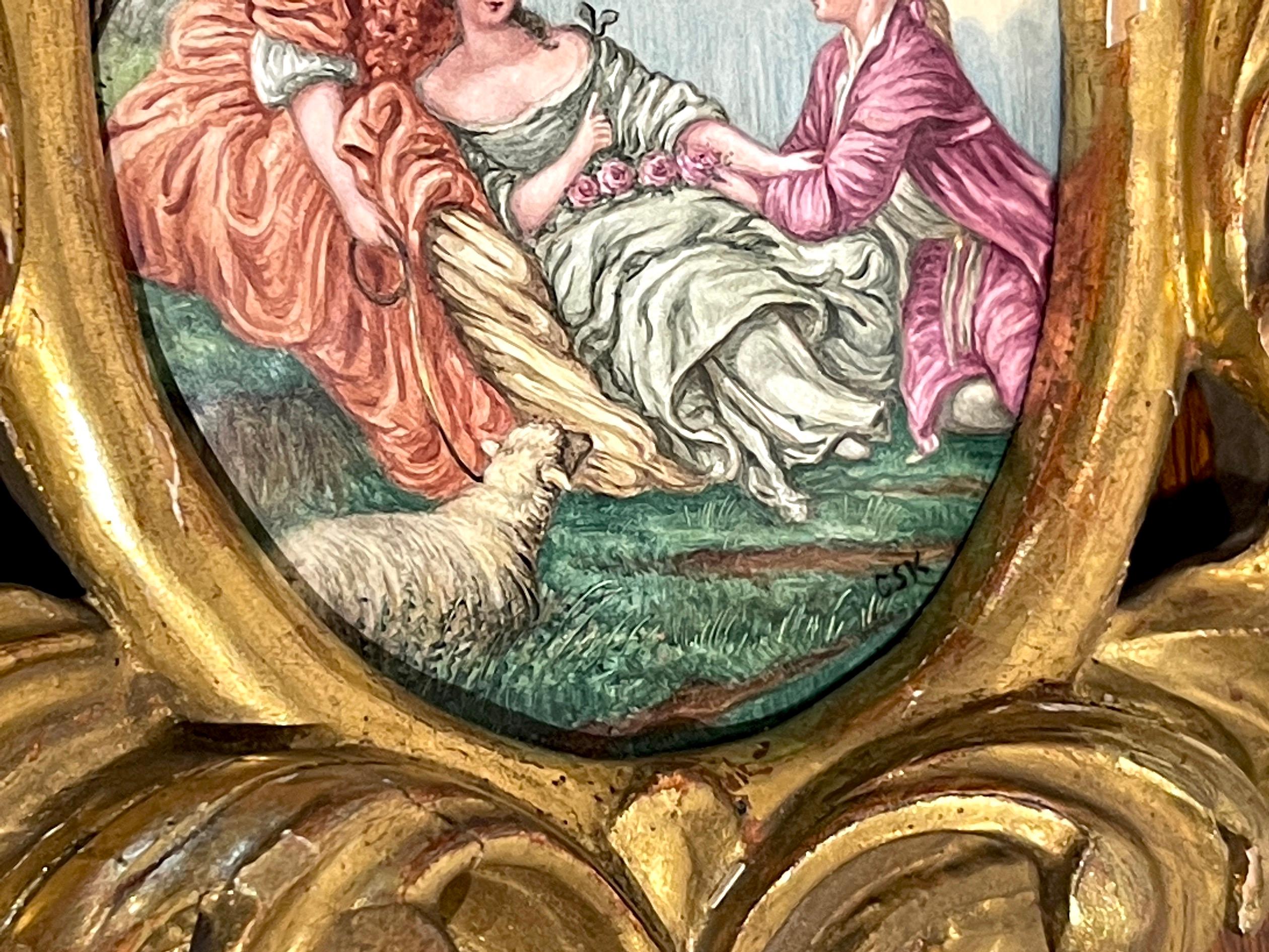 Giltwood Framed Limoges Enamel after François Boucher  'Shepherd's Idyll ' In Good Condition In West Palm Beach, FL