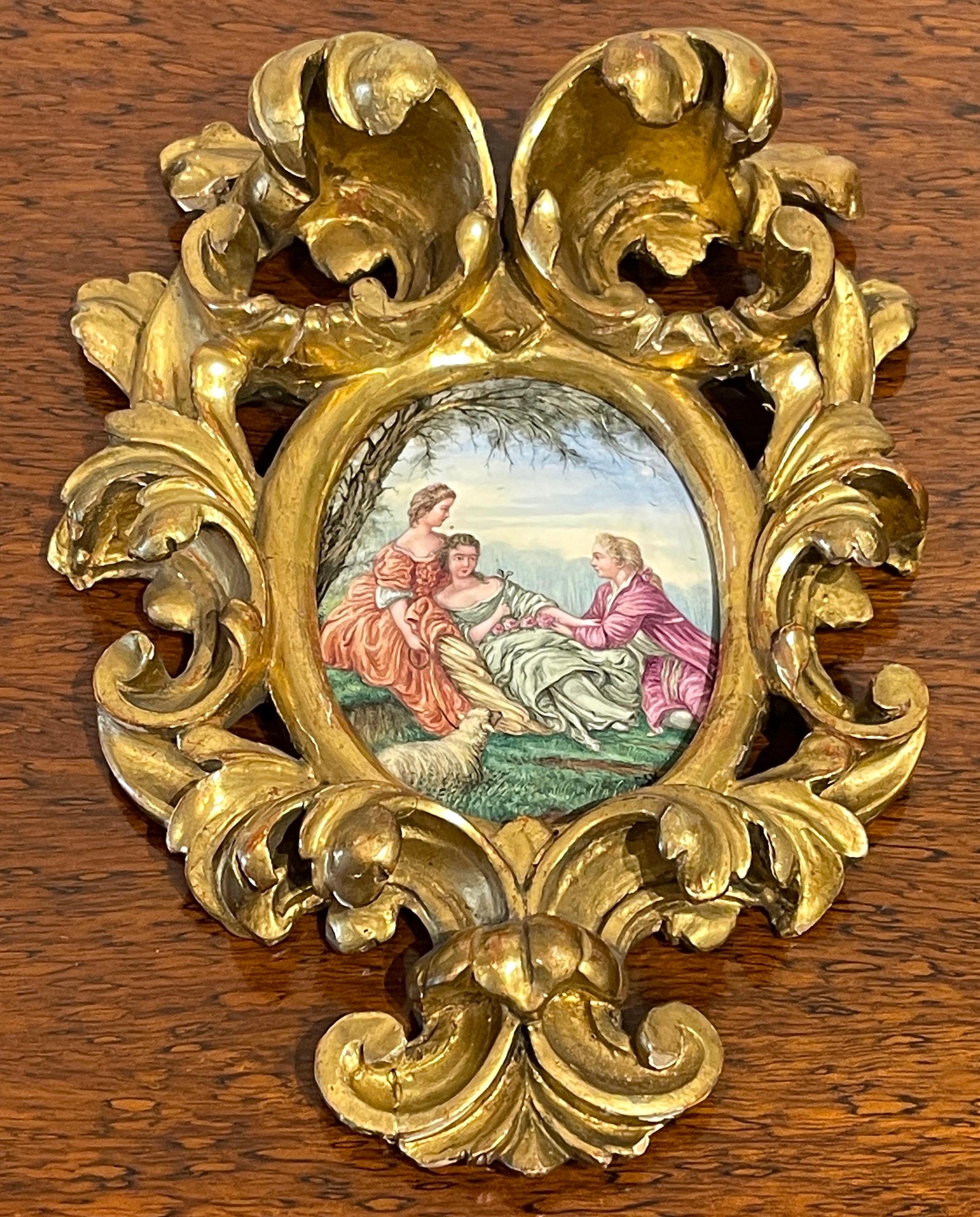 Giltwood Framed Limoges Enamel after François Boucher  'Shepherd's Idyll ' 1