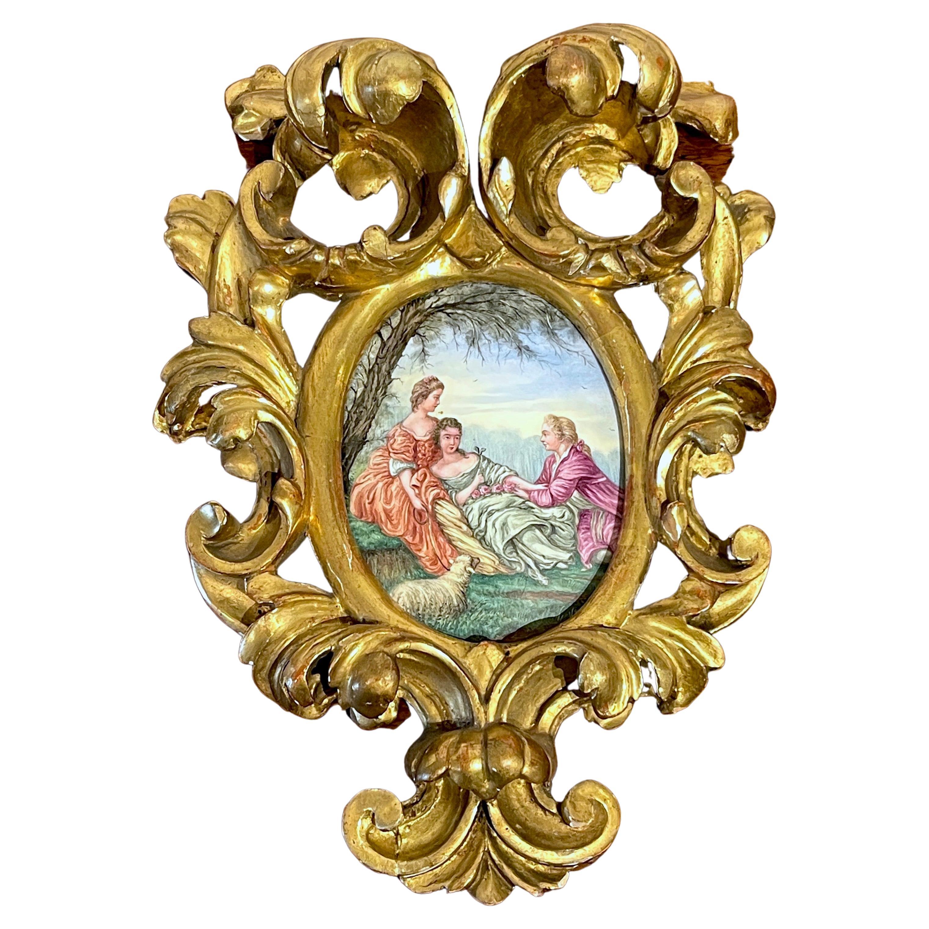 Giltwood Framed Limoges Enamel after François Boucher  'Shepherd's Idyll '