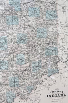 Giltwood Framed Matted Library / Study Room Map / Indiana