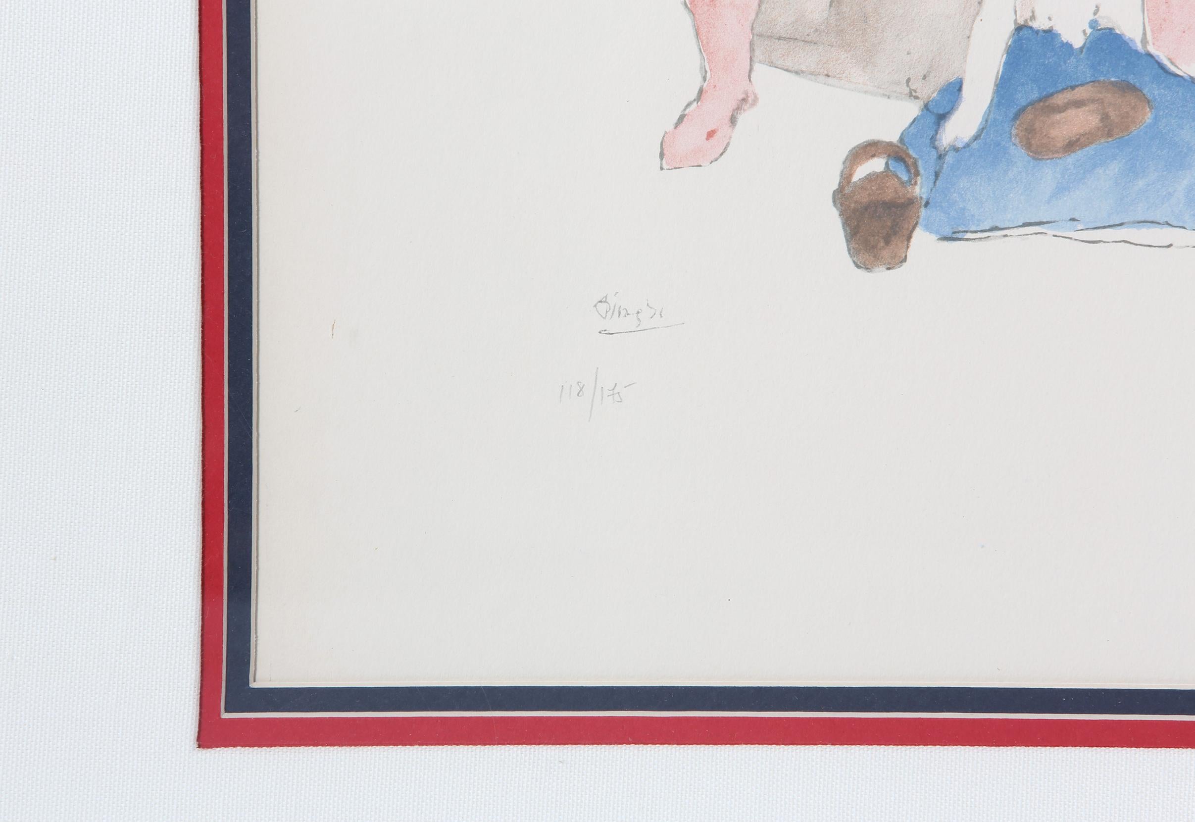 Européen Lithographie de Picasso « Mujer Con Mono » encadrée en bois doré en vente