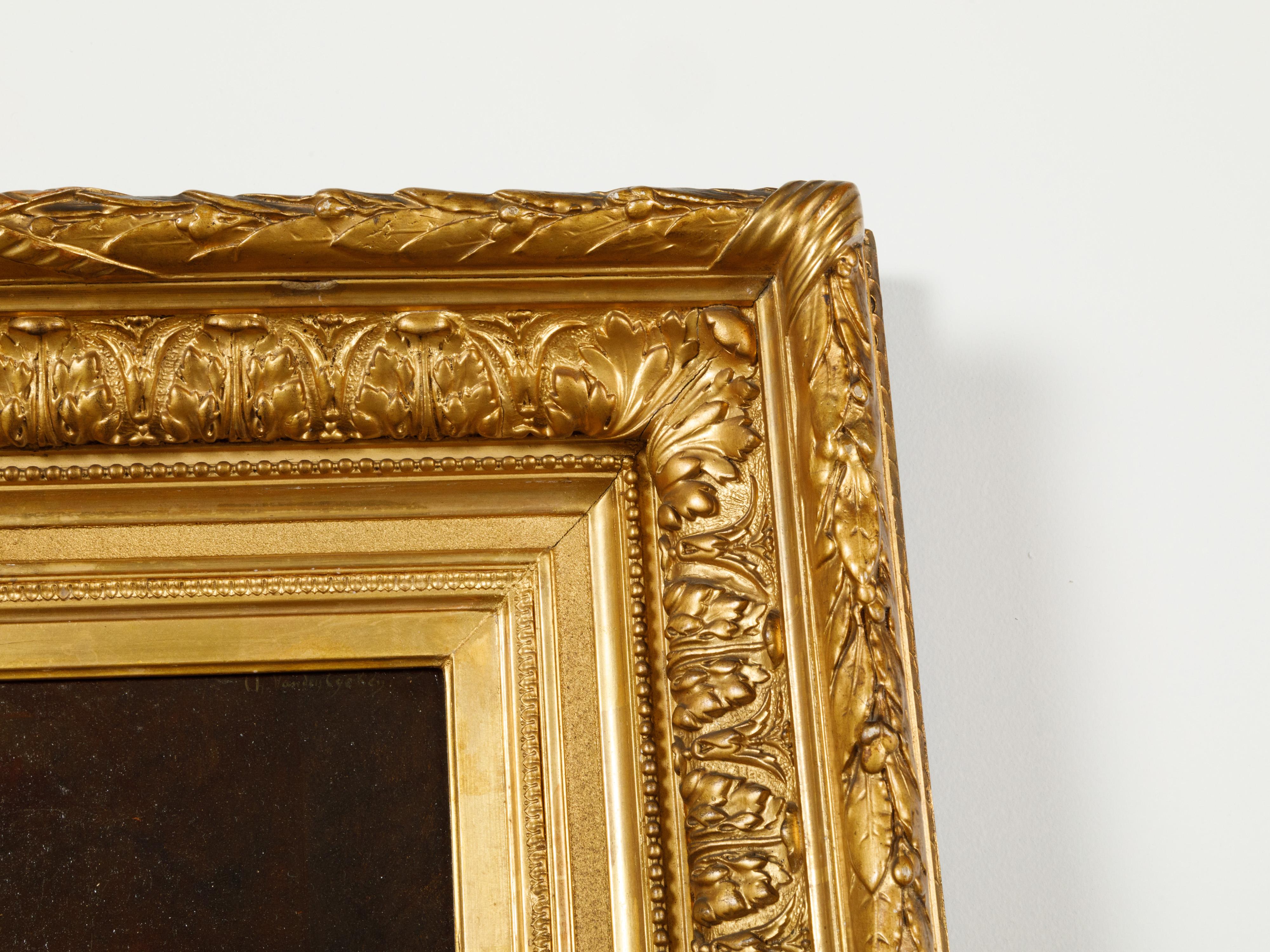 Tela Cane su tela di Charles Charles Van den Eycken incorniciato in legno di Giltwood in vendita