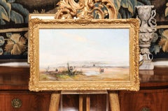Giltwood Framed Oil on Canvas Landscape Painting of Beachside, Signed