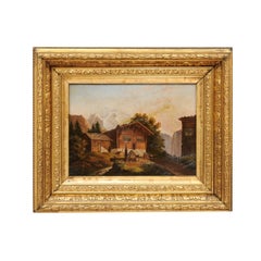 Giltwood Framed Oil on Canvas Painting of Chalet, 19th Century