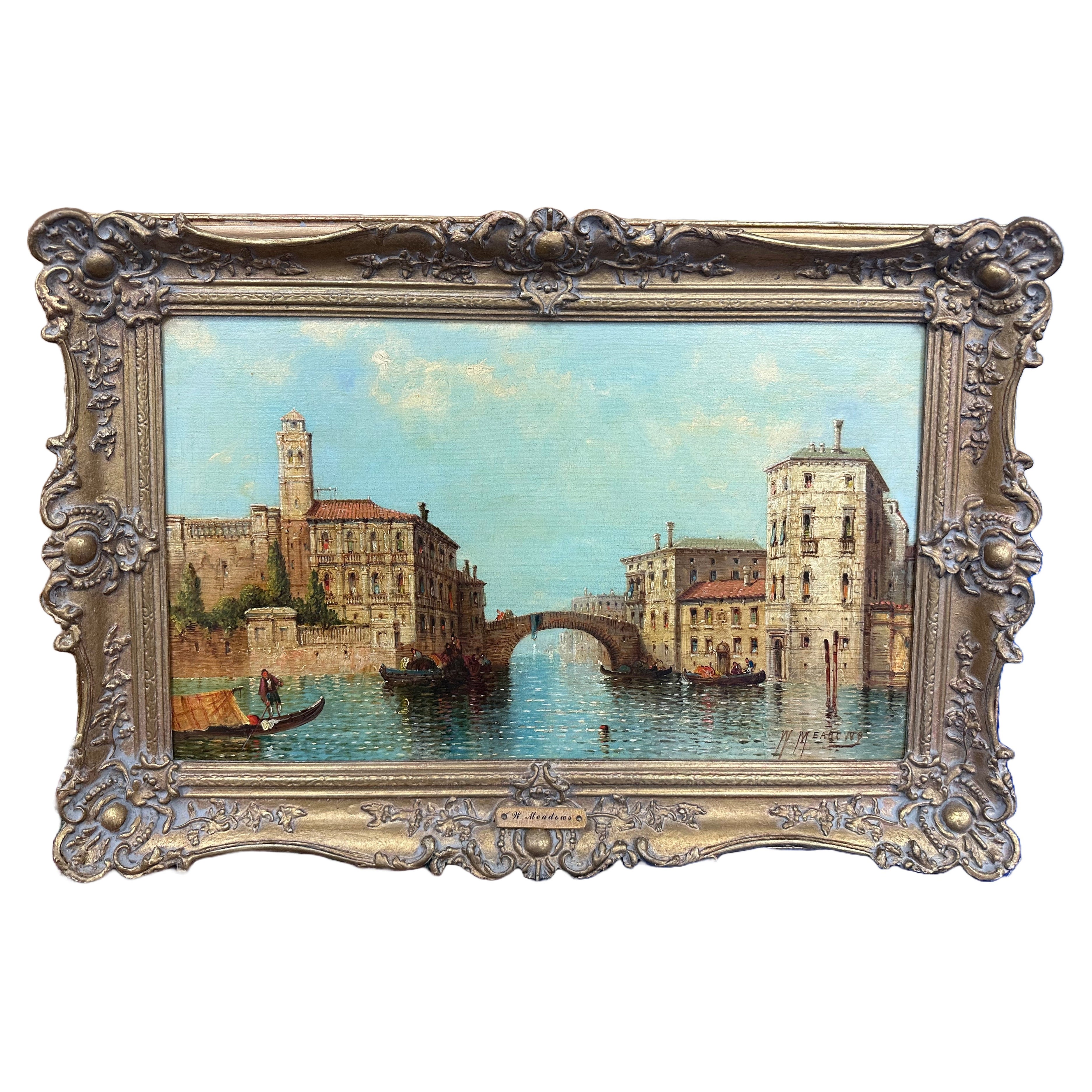Giltwood Framed Oil Painting "Grand Canal, Venice" William G. Meadows Landscape For Sale