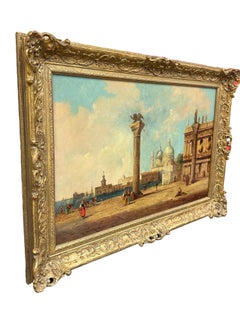 Cuadro al óleo enmarcado en madera dorada "Plaza San Marco" de William G. Meadows