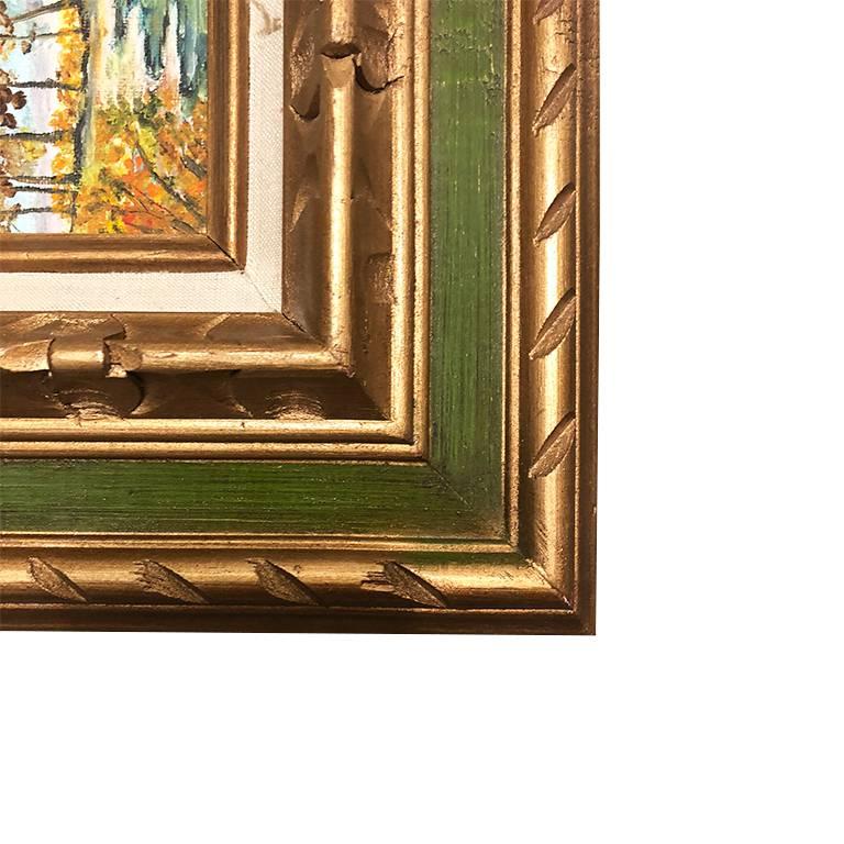American Classical Giltwood Framed Oil Painting Quiet Stream with Green and Gold Border