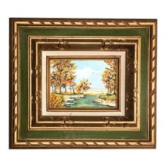 Giltwood Framed Oil Painting Quiet Stream with Green and Gold Border