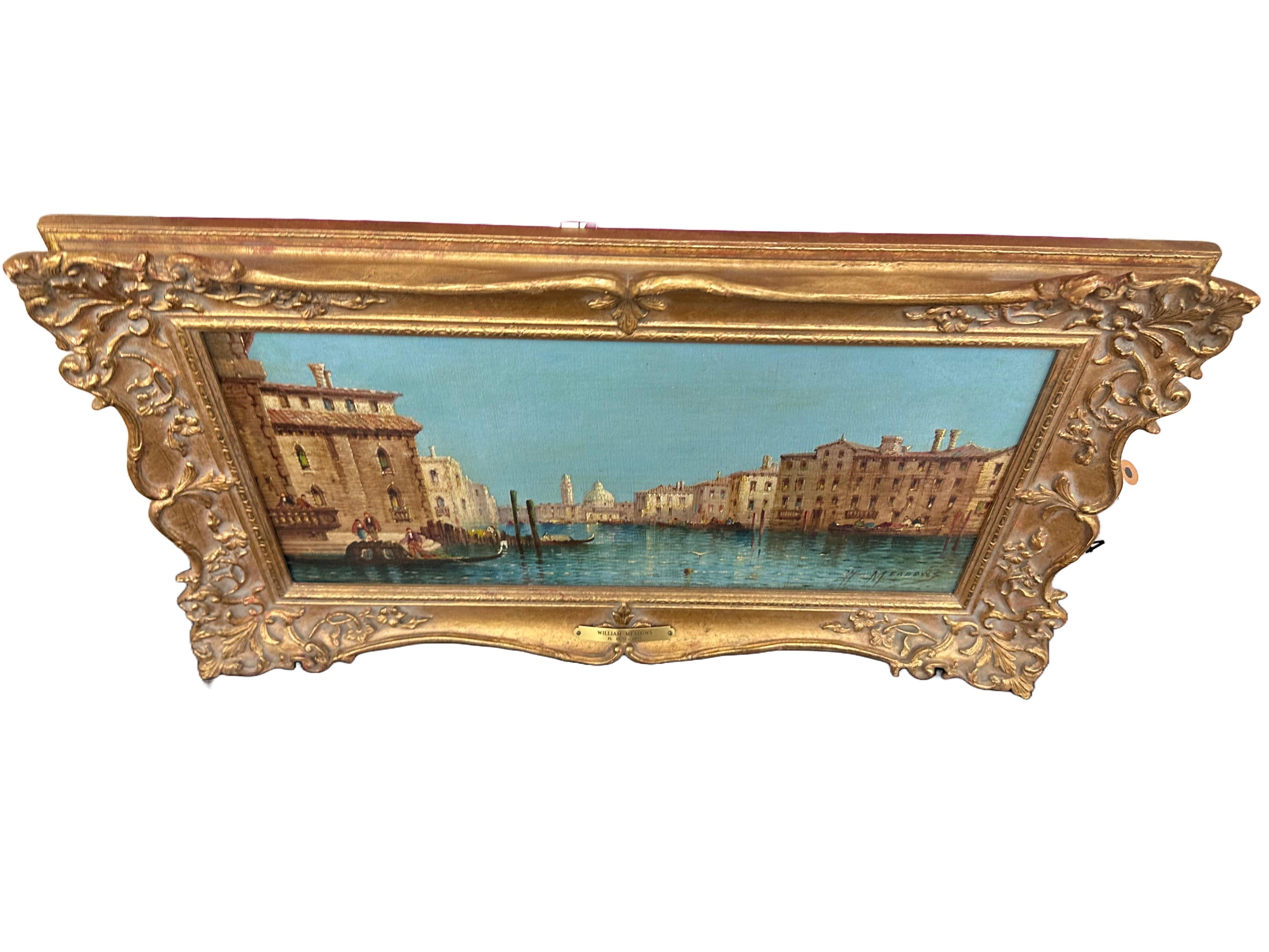 Italian Giltwood Framed Oil Painting William G. Meadows Venice Canal For Sale