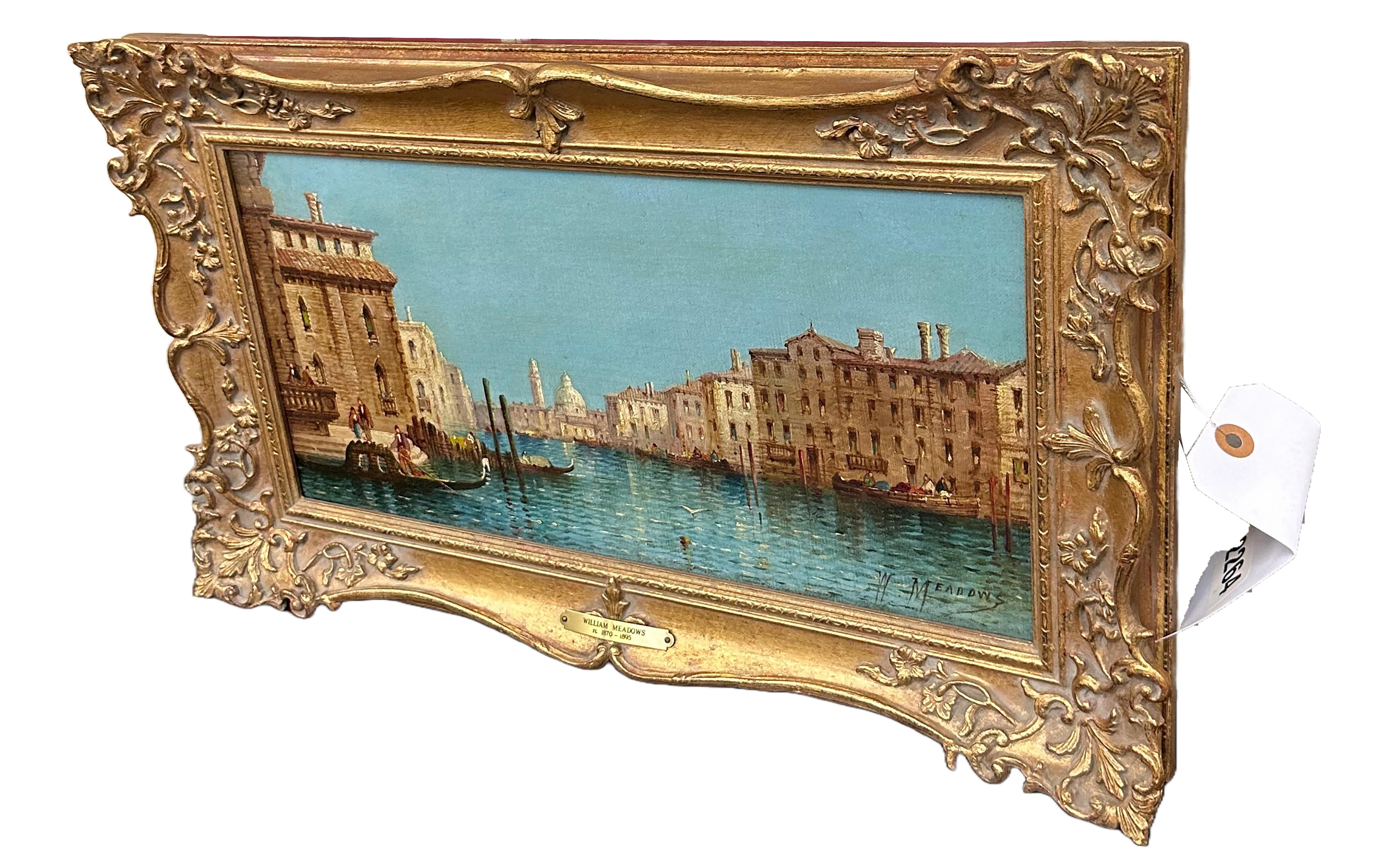 Giltwood Framed Oil Painting William G. Meadows Venice Canal In Good Condition For Sale In Dallas, TX